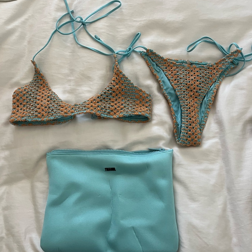 Triangl Swimwear Blue and Orange Bikini Set